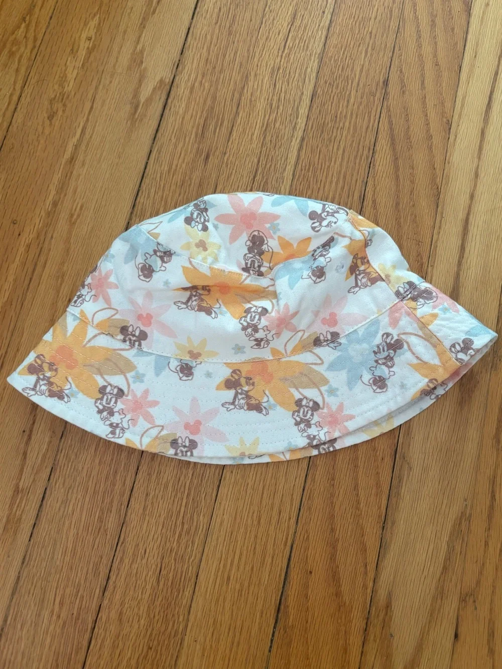 Kids Disney Floral Bucket Hat - White with Pastel Flowers, Minnie Mouse